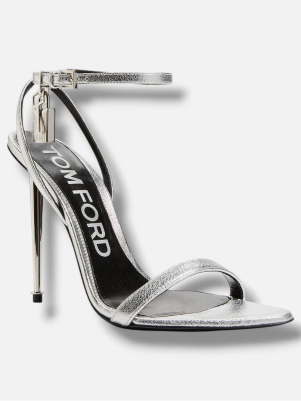 Tom Ford Metallic Silver Ankle-Strap Stiletto Sandals